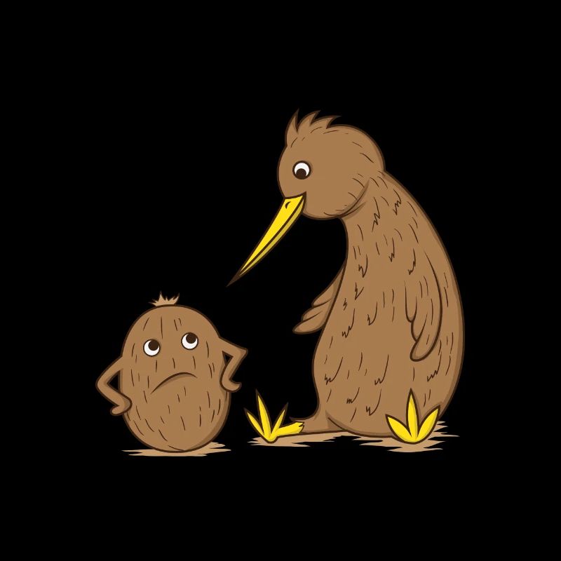 Kiwi bird talks to kiwi fruit