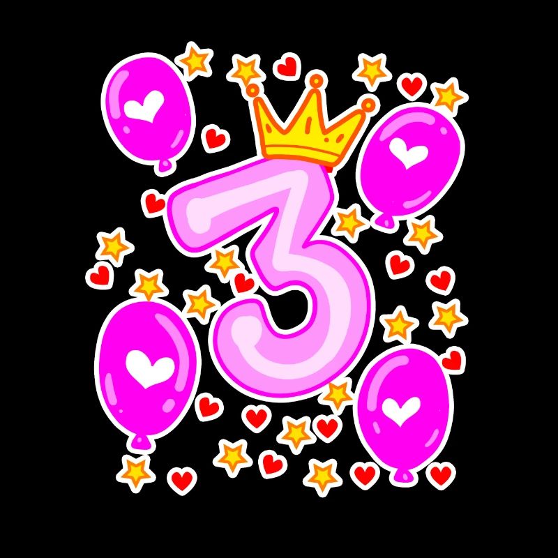 3. Geburtstag Mädchen Luftballons Krone Sterne