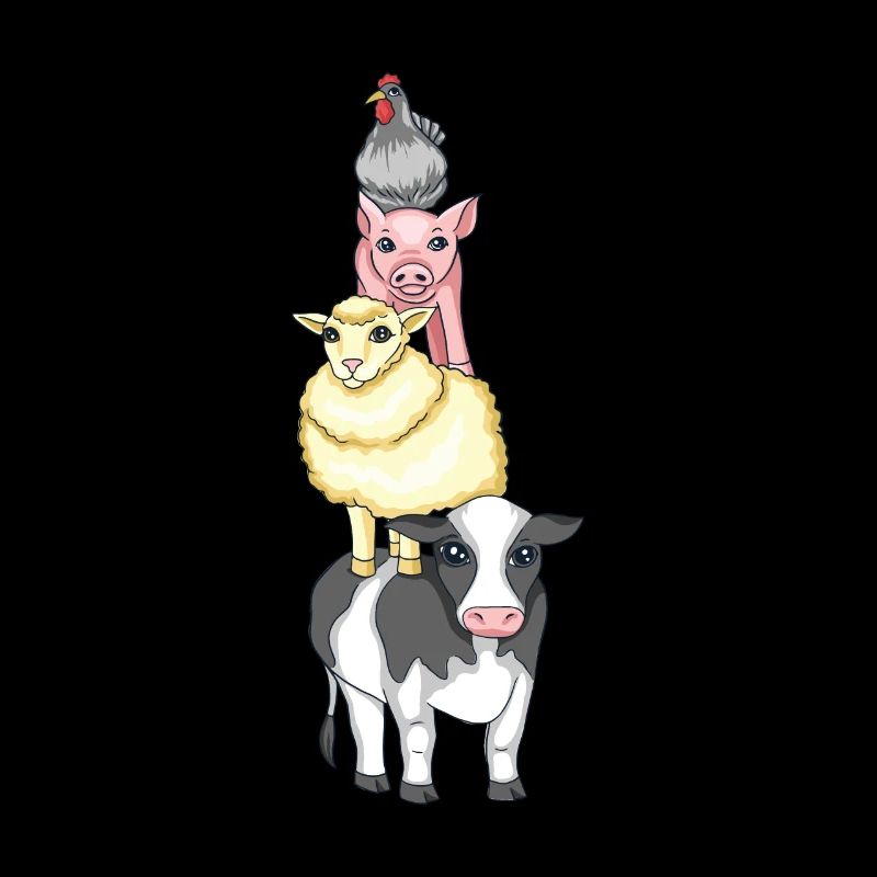 Farm animals standing on each other's backs