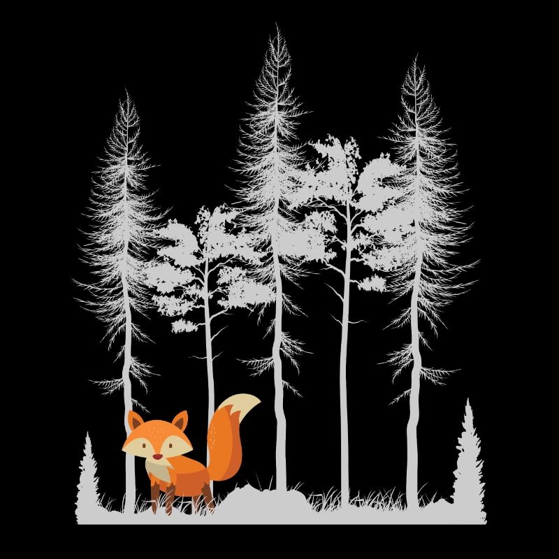 Sweet Fox in the Forest Retro Pattern Vintage Tree Forest