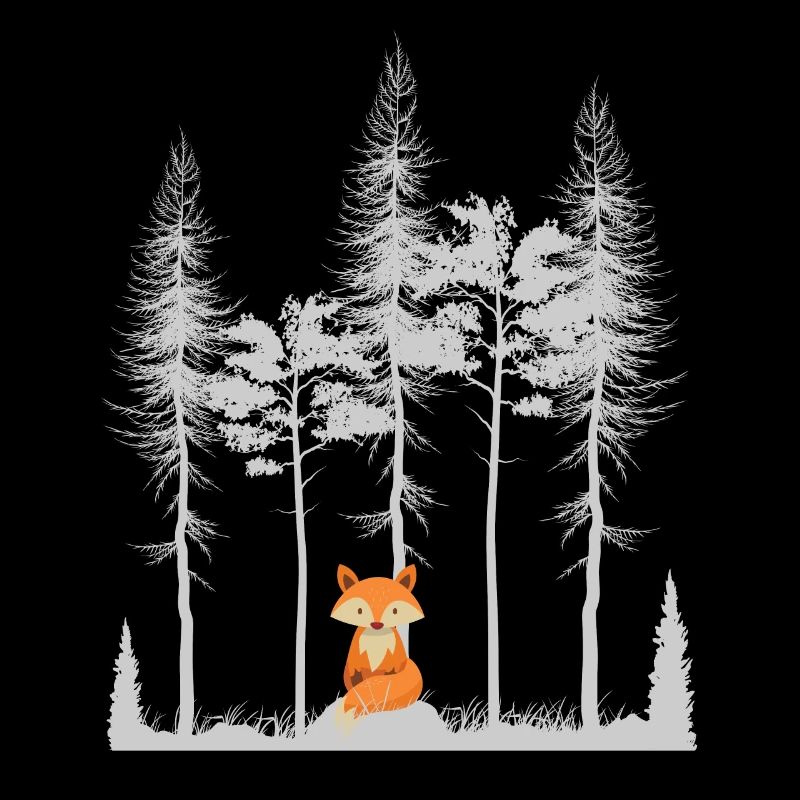 Sweet Fox in the Forest Retro Pattern Vintage Tree Forest