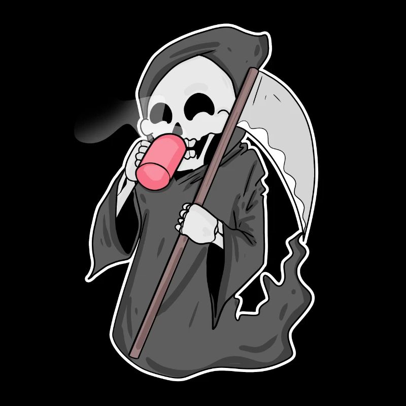 Grim Reaper with coffee