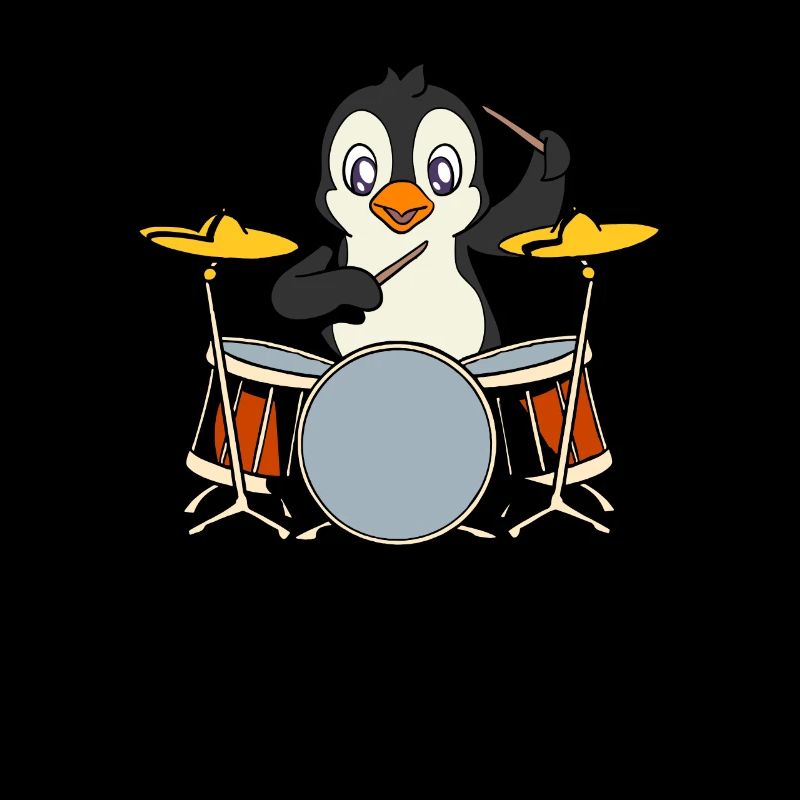Comic Pinguin spielt Schlagzeug