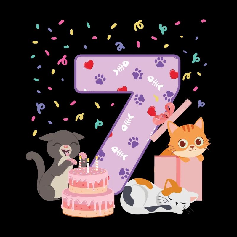 7. Geburtstag Mädchen Katzen Outfit 7 Jahr alt