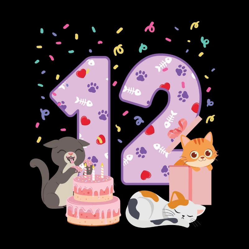 12. Geburtstag Mädchen Katzen Outfit 12 Jahr alt