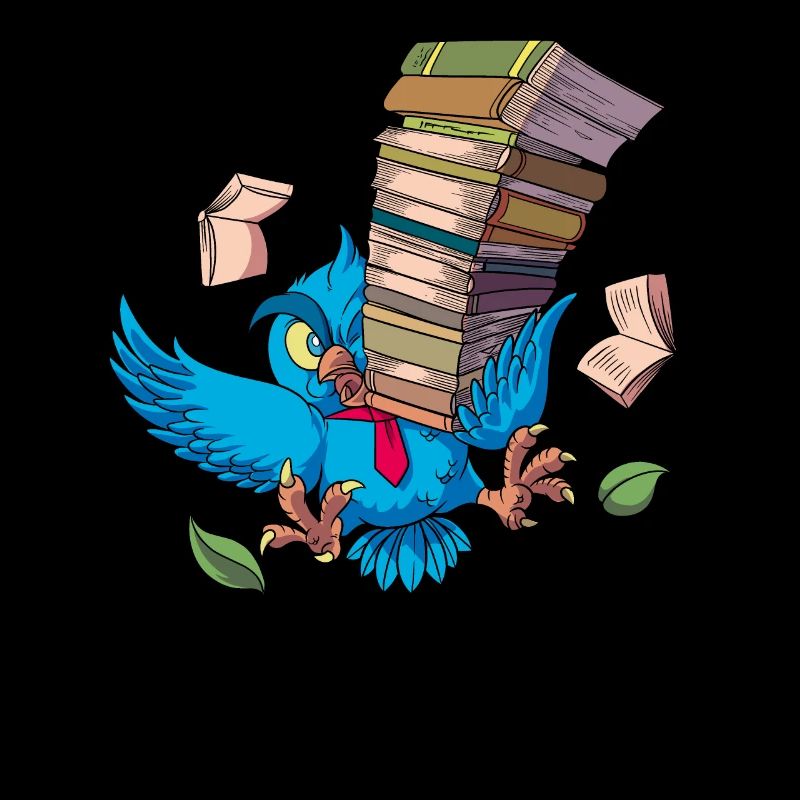 Cartoon Owl with Stack of Books - Book Owl