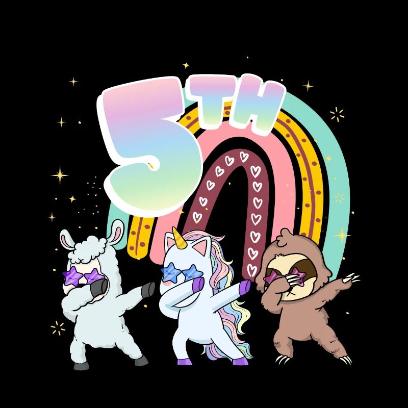 5th Birthday Dabbing Llama Unicorn Sloth | 5th