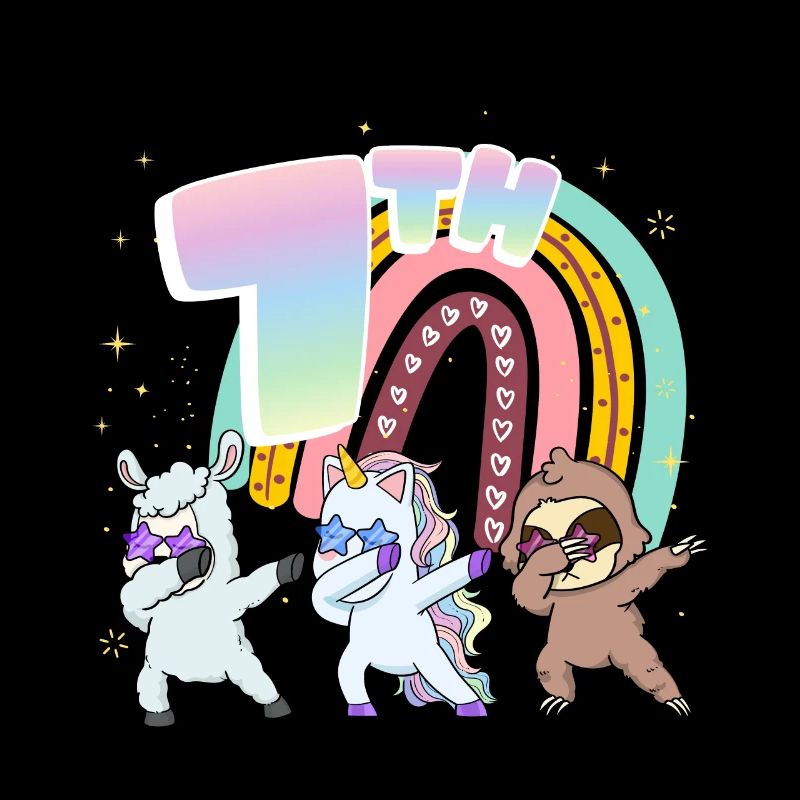 7th Birthday Dabbing Llama Unicorn Sloth | 7th