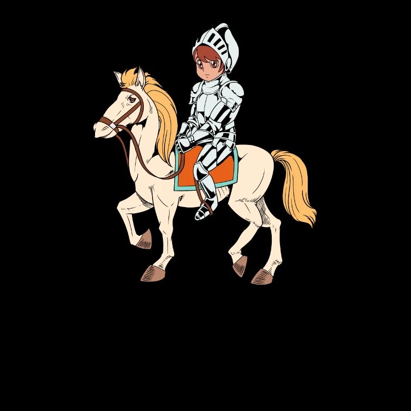 Garçon en armure monte à cheval - chevalier