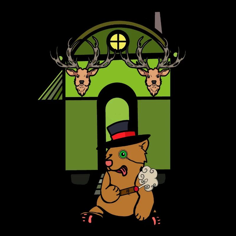 Construction trailer hut forest brown bear freak nature lover