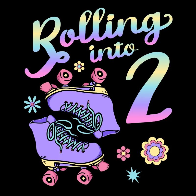 Rolling Into 2 Roller Skaters Floral 2nd Year