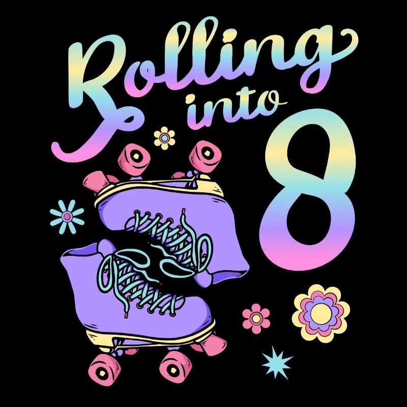 Rolling Into 8 Roller Skaters Floral 8th Year