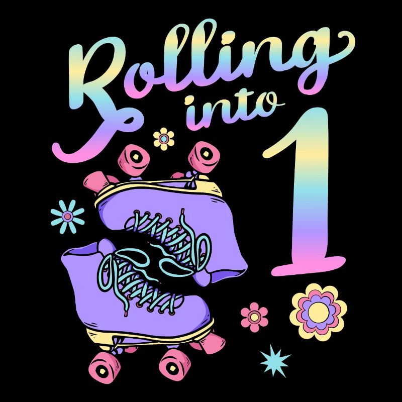 Rolling Into 1 Roller Skaters Floral 1st Year