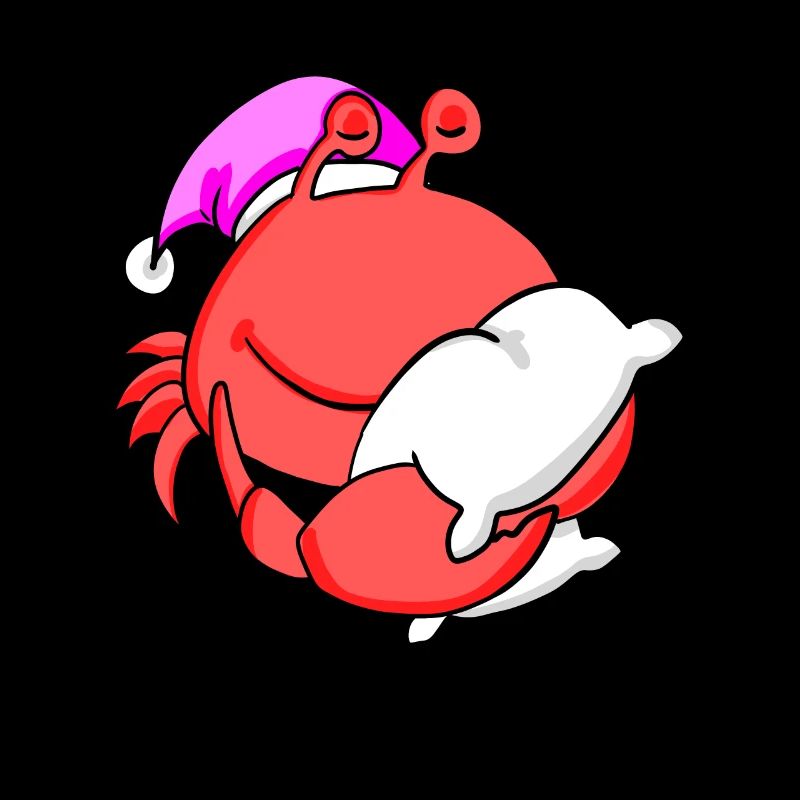 Crab with pillow and sleeping cap