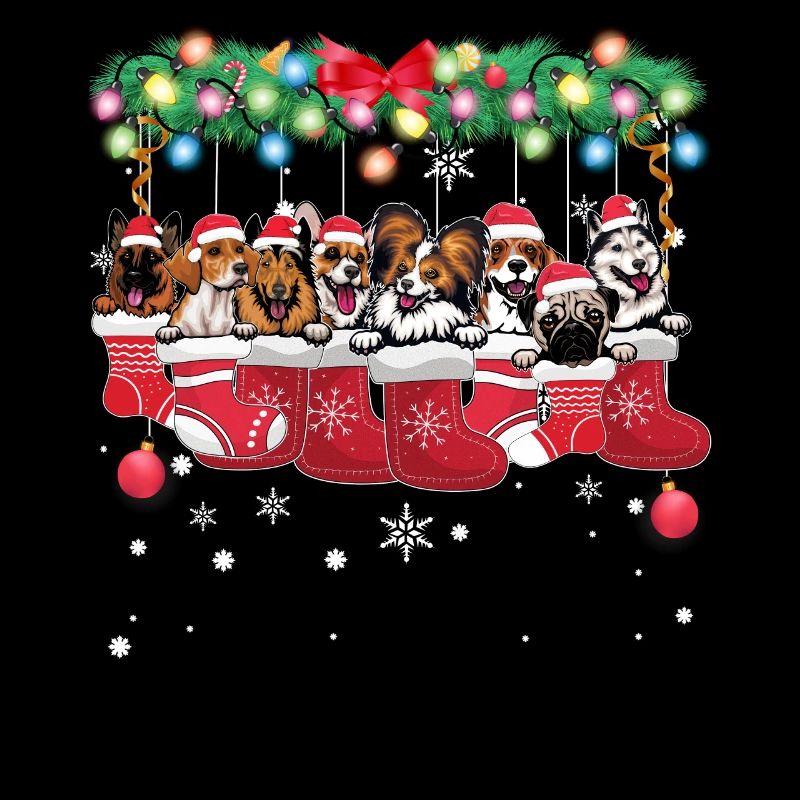 Différentes races de chiens dans les bas de Noël - Noël