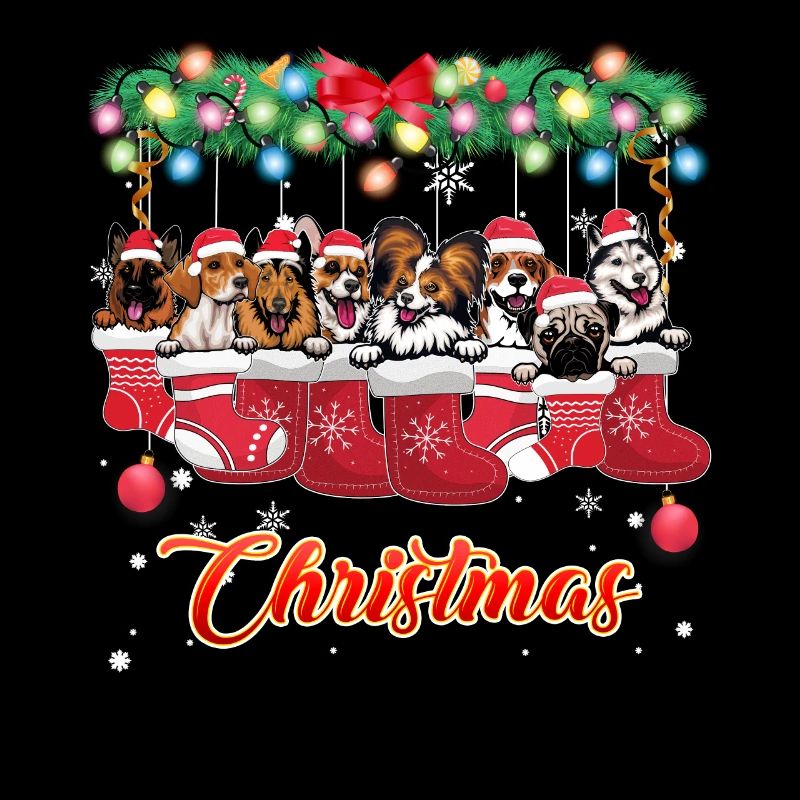 Chiens mignons et câlins dans les bas de Noël