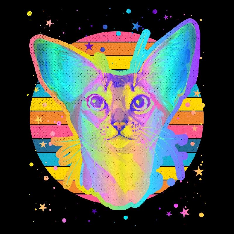 Abyssinian Cat Rainbow Space Star Black