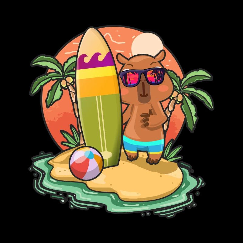 Funny Capybara Surf Lovers Cool Surfboard Surfing