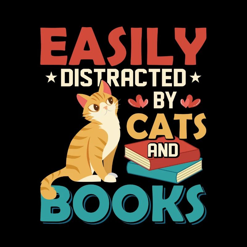 Easily Distracted By Cats And Books Reading Book L