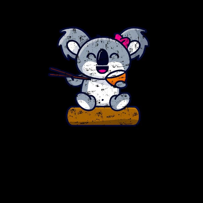 süßer Koala Bär Mädchen isst Nudeln mit Stäbchen