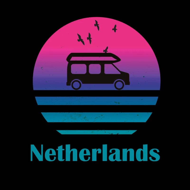 Netherlands Camper Van Retro Sunset Sea