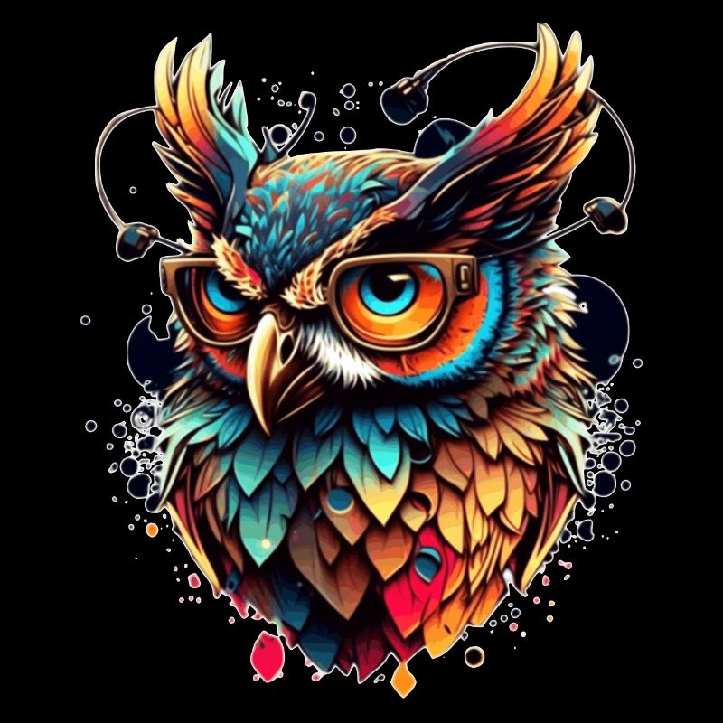 Eule als bunter schlauer Nachtvogel mit Brille