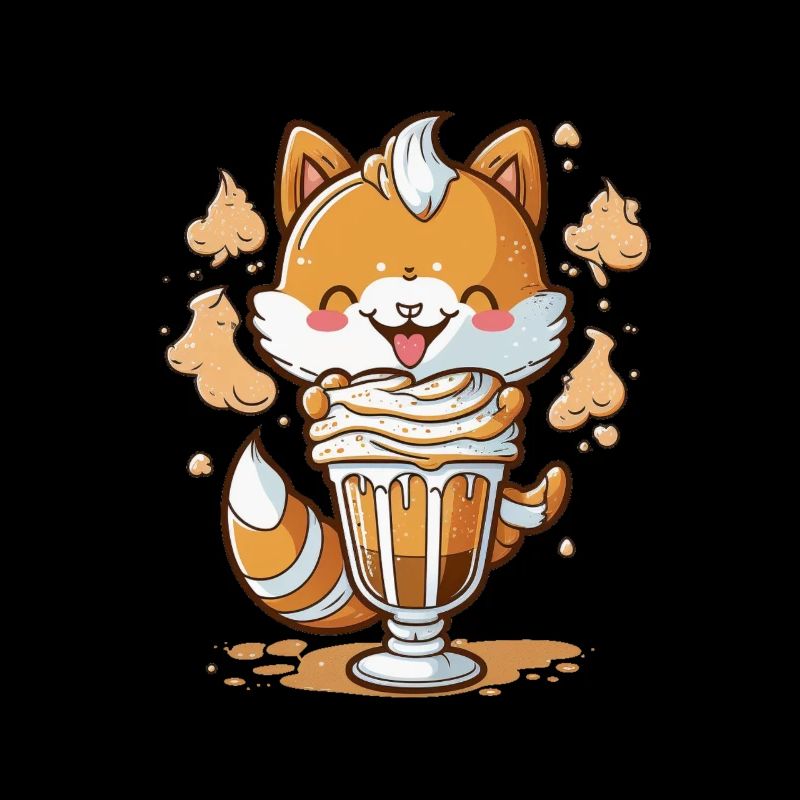 Kawaii Cute Happy Fox Drinking Milkshake