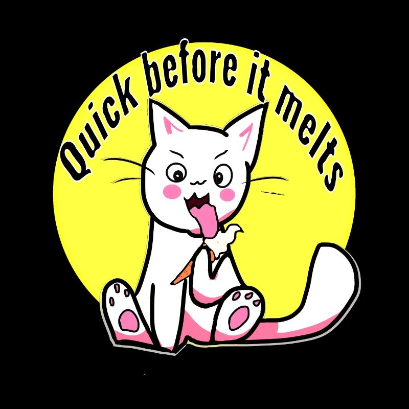 Cute kitten eating ice cream quick before it melts