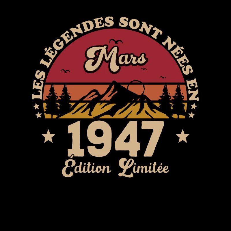76e anniversaire Mars Né 1947 Millésime