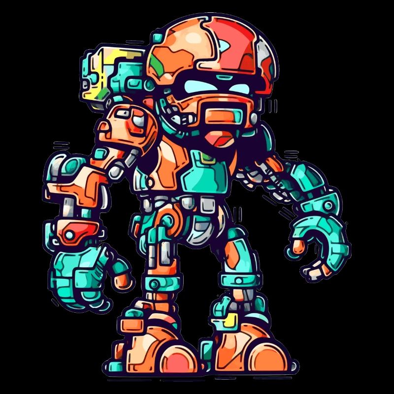 Roboter Comic mit bunter Rüstung und Helm