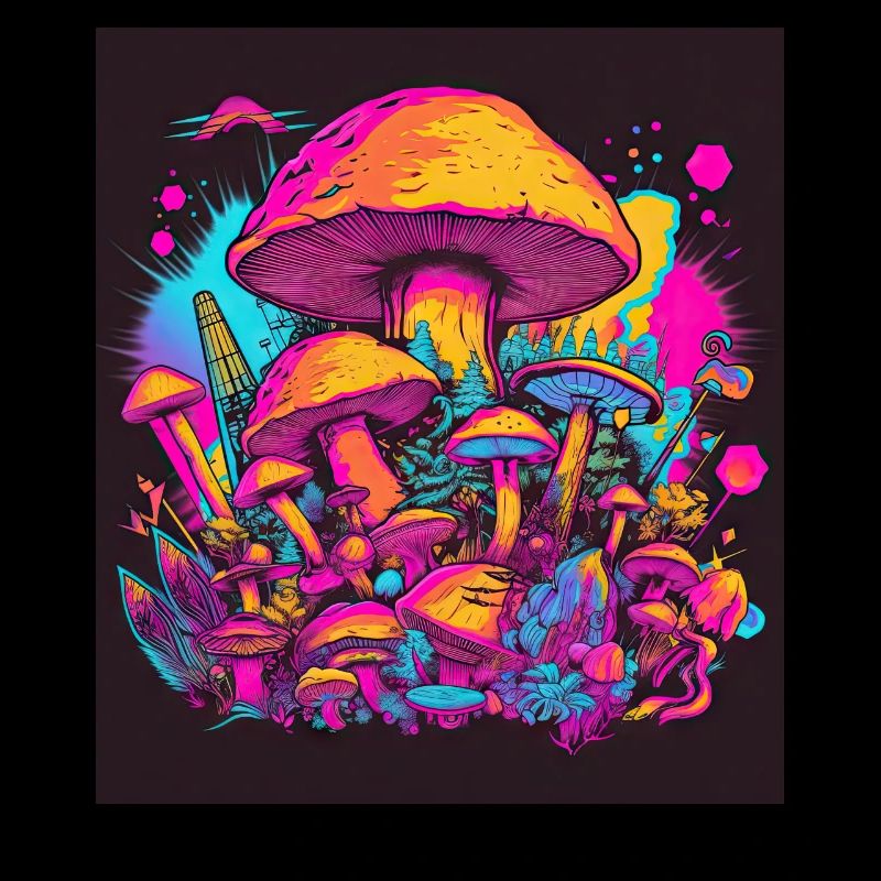 Synthwave Magic Mushrooms - Trippy Retro Art