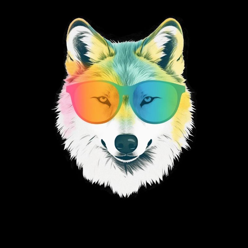 White Wolf Rainbow Sunglass Frame Wolves Graphic