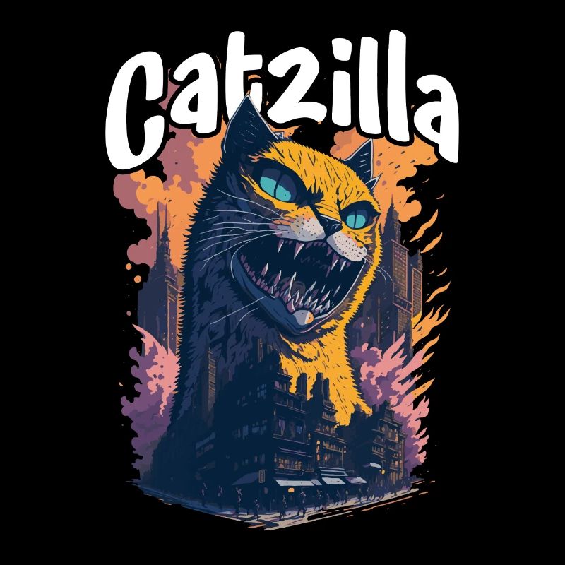 Catzilla Unleashed Funny Cartoon-Style Feline