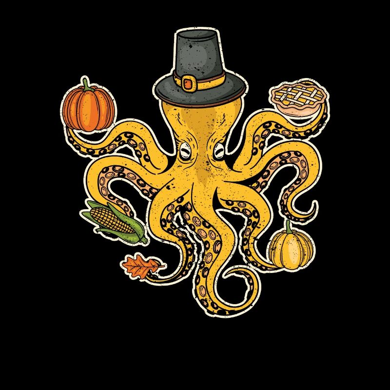 Pilgrim Octopus Pumpkin Drôle Thanksgiving Fall