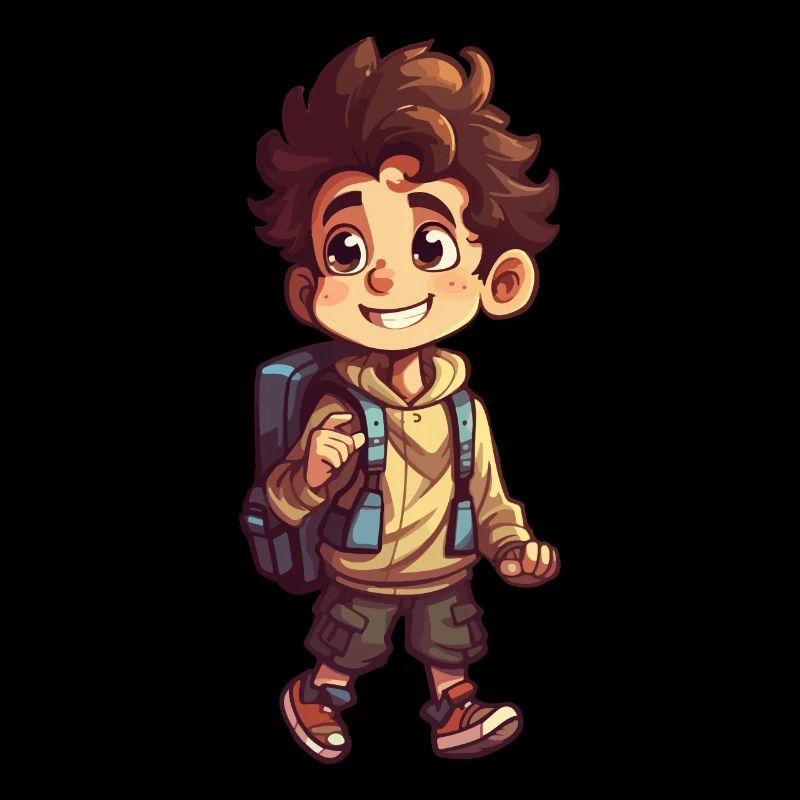 Cute first grader boy and daycare kid with backpack