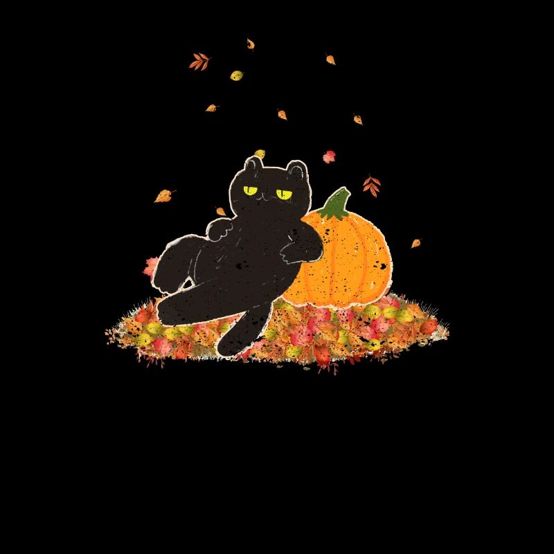 Mignon chat noir saison des feuilles d’automne