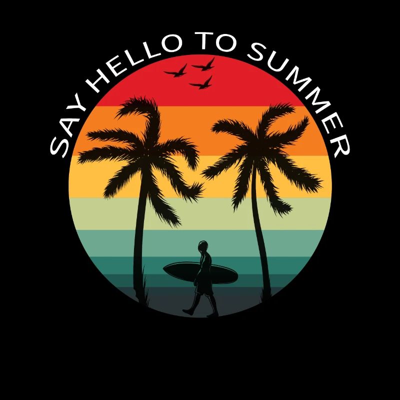 Surfing under palm trees