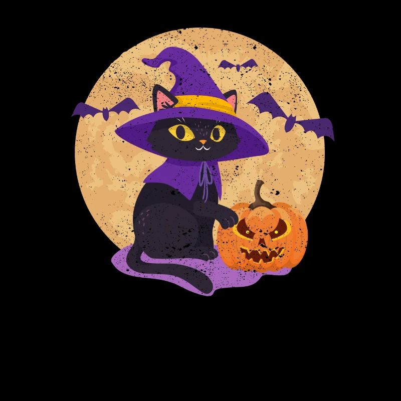 Halloween Mignon Chat Citrouille Chapeau de Sorcière Drôle