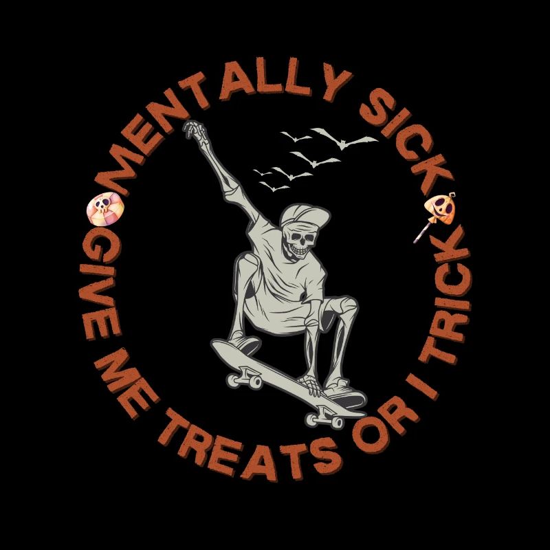 Halloween Skater Skeleton with Trick Saying Skating