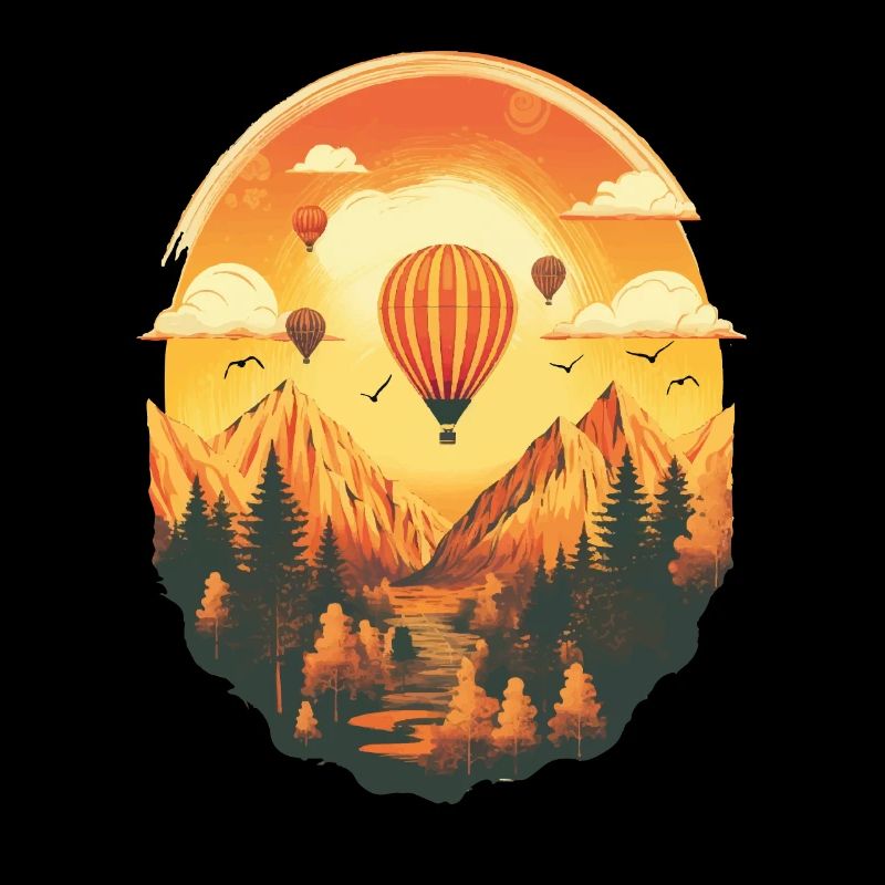Ballon de feu volant avec coucher de soleil