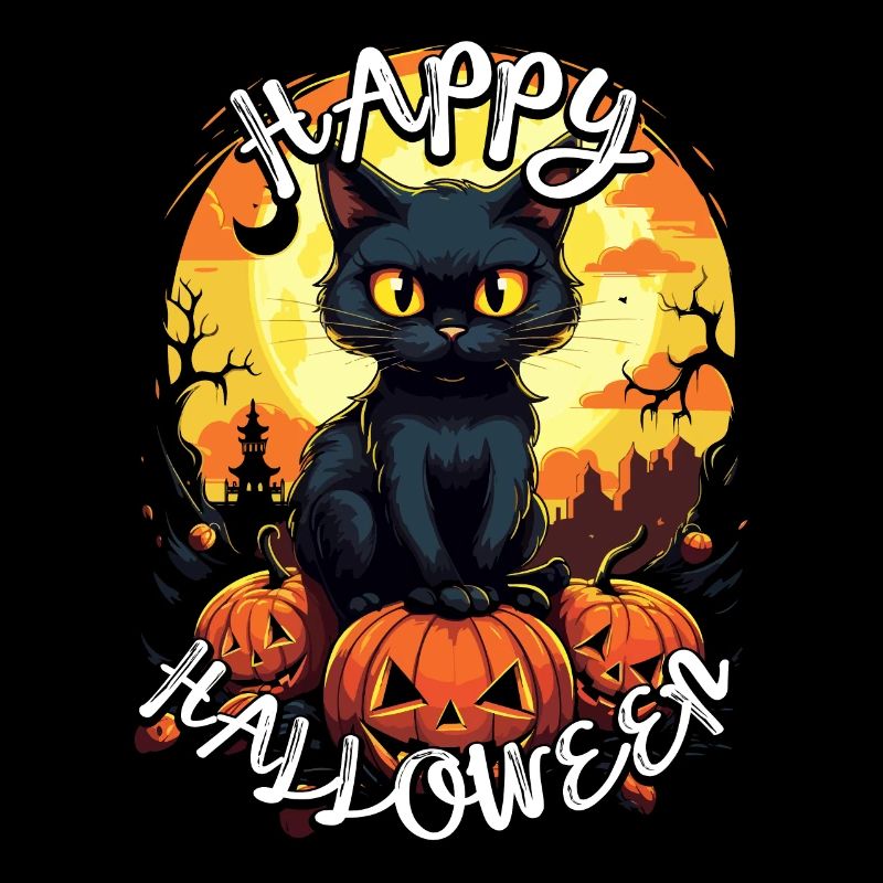 Mignon chat noir à la citrouille - Joyeux Halloween!