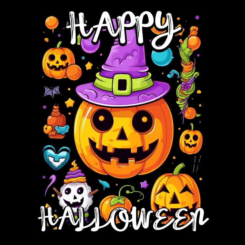Enchanting pumpkin with witch hat for Halloween