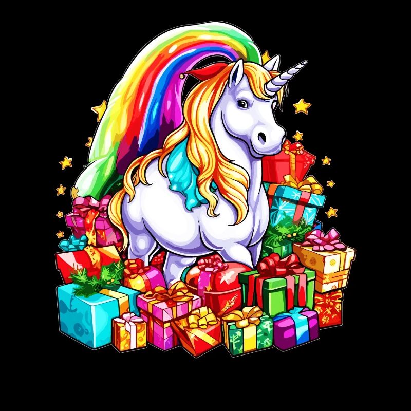 Regenbogen-Einhorn-Weihnachten mit Weihnachtsgeschenken