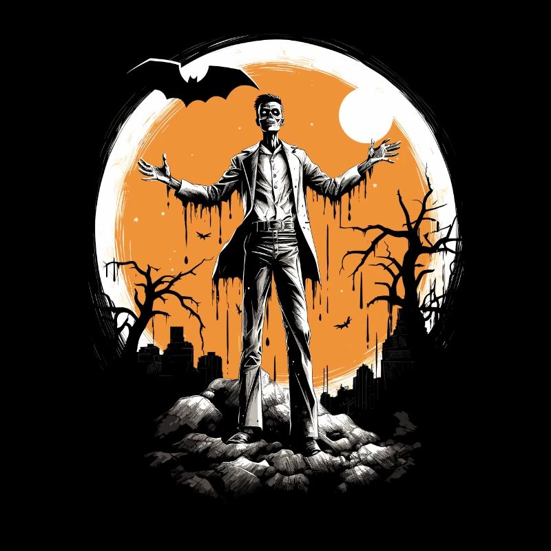 Zombie squelette avec les bras tendus devant la lune