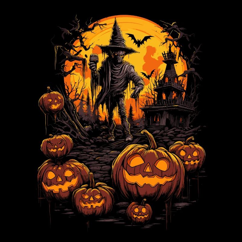 Unheimliche Hexenfigur Mit Leuchtenden Kürbissen