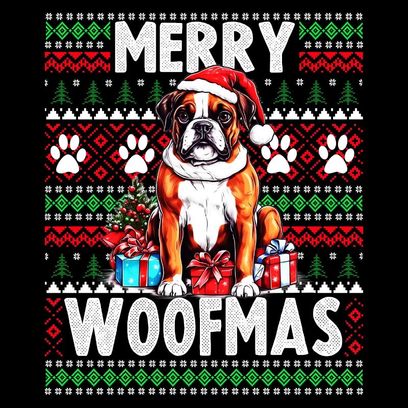 Pull de Noël moche Boxer Dog - Chien de Noël