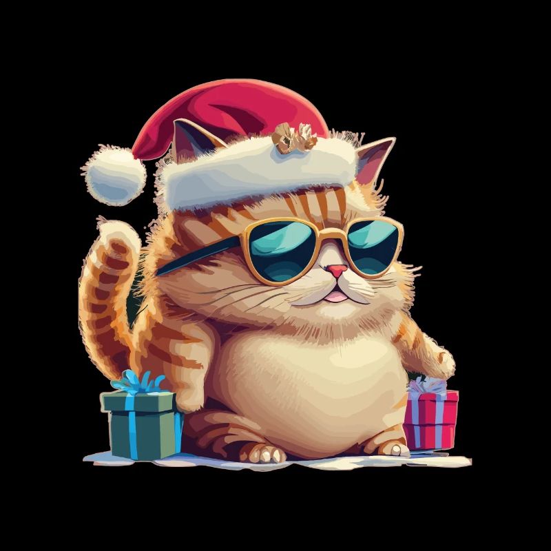 Mignon chat Santa Hat avec Noël présent