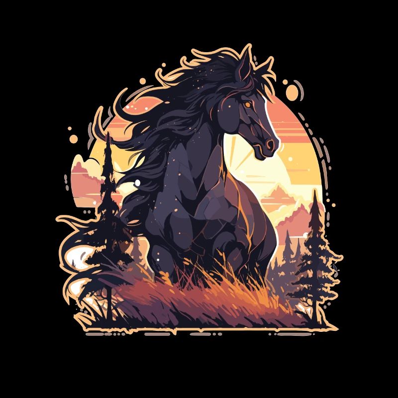 Chevaux, Cheval Noir, Cheval, Coucher De Soleil