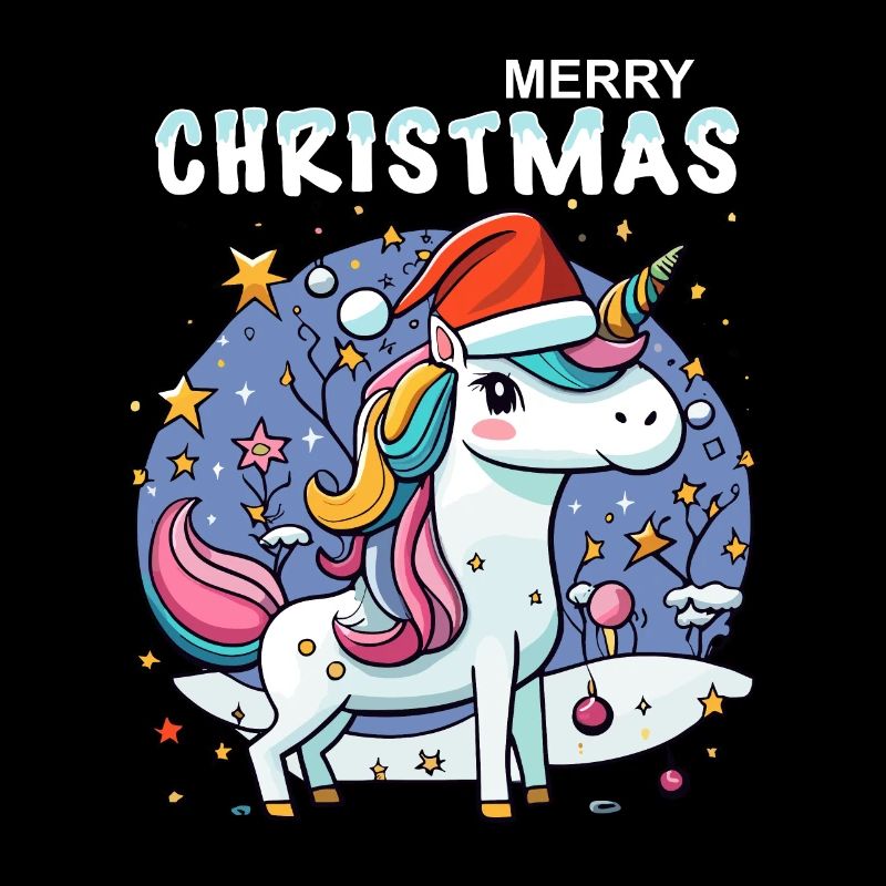 Kleines Einhorn feiert Weihnachten unter Sternen