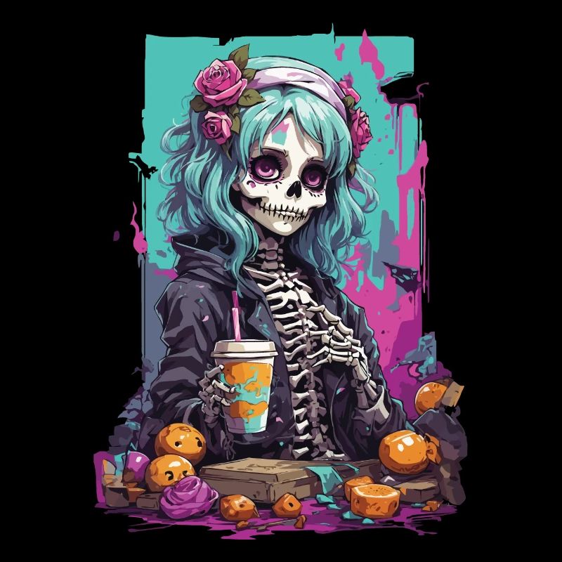 Pastel Gothic Mädchen Skull Dia de Muertos